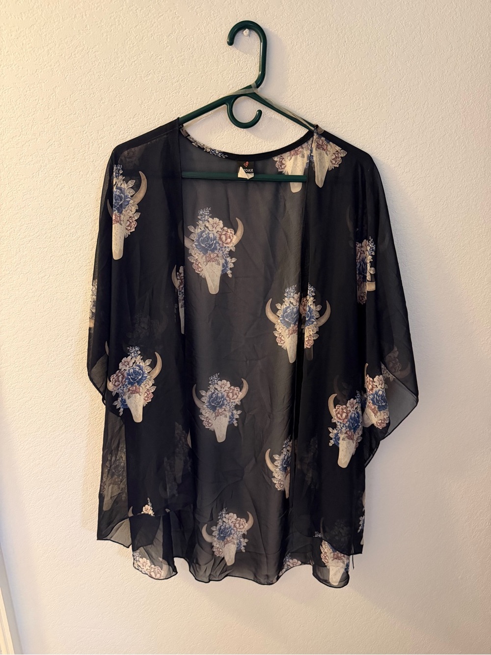 Sheer Navy Floral Skull Sheer Kimono Jacket